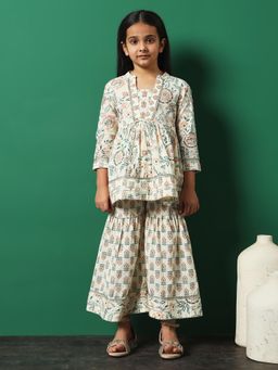 Readiprint - Frock Style Cotton Orange Kurti with Sharara (Set of 2)