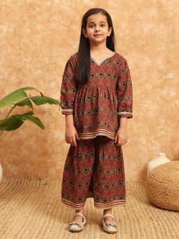 Readiprint - Frock Style Cotton Brown Kurti with Sharara (Set of 2)