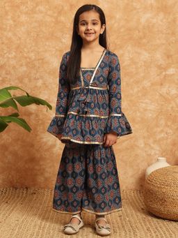 Readiprint - Frock Style Cotton Blue Kurti with Sharara (Set of 2)