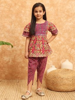 Readiprint - Frock Style Cotton Pink Kurti with Dhoti Pants (Set of 2)