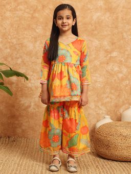Readiprint - Frock Style Kota Doria Yellow Kurti with Sharara (Set of 2)