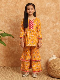 Readiprint - Frock Style Cotton Yellow Kurti with Sharara (Set of 2)