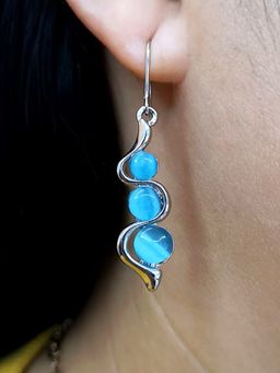 Yellow Chimes - Silver-Toned Stone Beaded Snake Design Drop Earrings