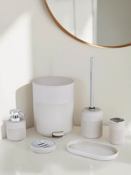 OBSESSIONS - Pvc Solid 6 Pcs Bathroom Set- Off White