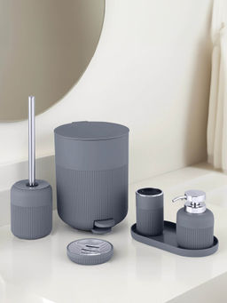 OBSESSIONS - Pvc Solid 6 Pcs Bathroom Set- Grey Silver