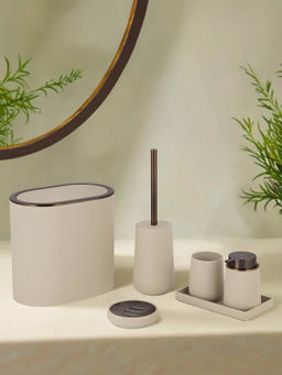 OBSESSIONS - Pvc Solid 6 Pcs Bathroom Set- Cream