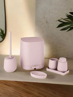 OBSESSIONS - Pvc Solid 6 Pcs Bathroom Set- Pink