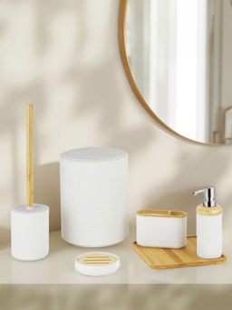 OBSESSIONS - Pvc Solid 6 Pcs Bathroom Set- White Bamboo