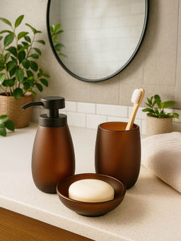 OBSESSIONS - Set Of 3 Brown Glass Bathroom Set