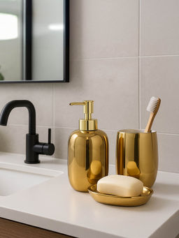 OBSESSIONS - Set Of 3 Gold Ceramic Bathroom Set