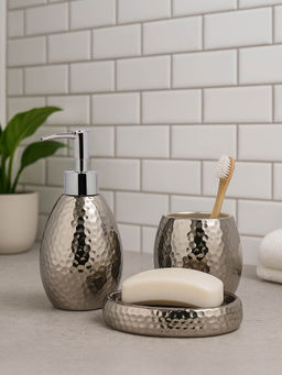 OBSESSIONS - Set Of 3 Silver Ceramic Bathroom Set