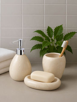 OBSESSIONS - Set Of 3 Cream Ceramic Bathroom Set