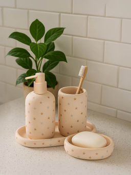 OBSESSIONS - Set Of 4 Pink Polyresin Bathroom Set