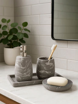 OBSESSIONS - Set Of 4 Grey Polyresin Bathroom Set
