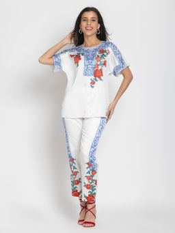 SHAYE - White Floral Print Casual Co-Ord for Women (Set of 2)