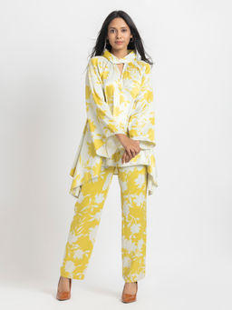 SHAYE - Yellow Tropical Print Casual Co-Ord for Women (Set of 2)