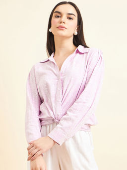 Gipsy - Women Printed Waist Bandwidth Elastic Cotton Lavender Top