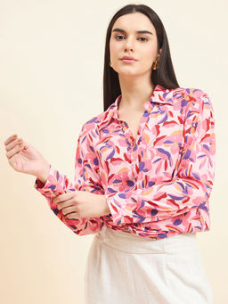 Gipsy - Women Printed Waist Bandwidth Elastic Crop Rayon Pink Top