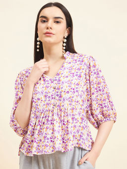 Gipsy - Women Printed Button Rayon Multi-Color Top
