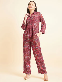 Gipsy - Women Printed Button Georgette Maroon Co-Ord (Set of 2)