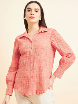 Gipsy - Women Solid Crush Cotton Orange Shirt