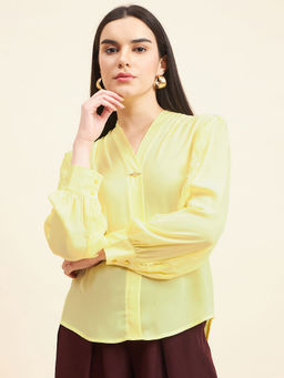 Gipsy - Women Solid Lace Georgette Yellow Top