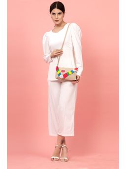 Anekaant - Boho Natural & Multi Floral Embroidered Cotton Canvas Sling Bag