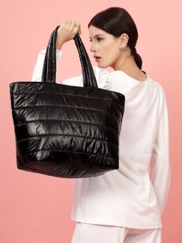 Anekaant - Uno Black Striped Quilted Polyester Tote Bag