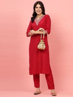 Anekaant - Lotus Beige & Multi Floral Embellished Faux Silk Potli