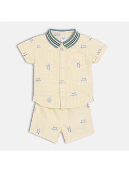 MINI KLUB - Lime Yellow Cotton Half Sleeve Text Printed Shirt & Shorts (Set of 2)