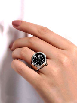 Yellow Chimes - Stainless Steel Black Dial Analog Stretchable Watch Ring