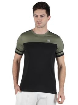 Rock.it - Men Olive and Black Round Neck Regular Fit Half Sleeve T-Shirt