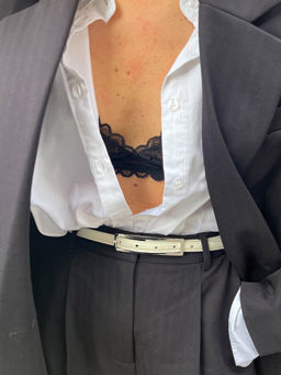 NA-KD - Slim Wide Buckle Leather Belt-Off White