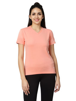 Omtex - Fitness Casual Gym Sports V Neck Activewear T Shirt for Women Peach