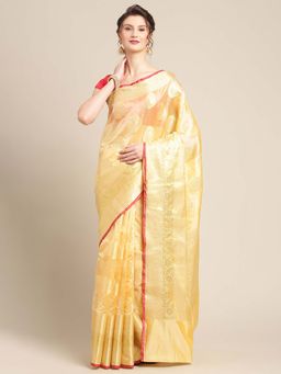 Banarasi Silk Works - Bright Woven Saree Yellow with Unstitched Blouse
