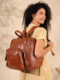 VISMIINTREND - Pu Leather Premium Diaper Backpack With Detachable Strap - Tan