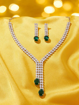 Zaveri Pearls - Green Stones Diamonds Lariat Necklace and Earrings Set