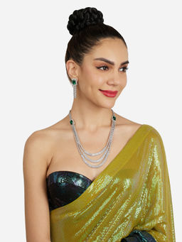 Zaveri Pearls - Green Stones Diamonds Layered Necklace and Earrings Set