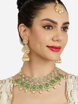 Zaveri Pearls - Multi-Color Stone and Pearl Cluster Beads Jewellery Set