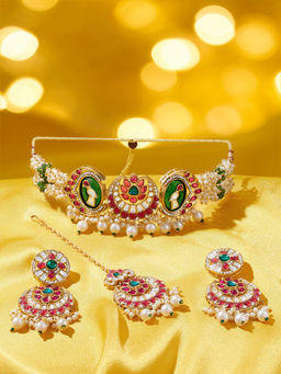 Zaveri Pearls - Multi-Color Kundan Stones Choker Jewellery Set