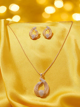 Zaveri Pearls - Rose Gold Plated Cubic Zirconia Jewellery Set