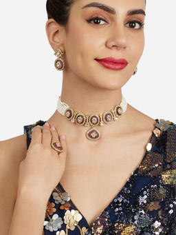 Zaveri Pearls - Purple Stones Multistrand Choker Jewellery Set