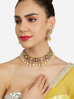 Zaveri Pearls - Multi-Color Stones Pearls Choker Jewellery Set
