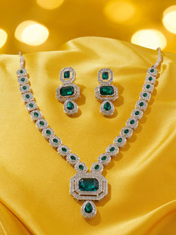 Zaveri Pearls - Green Stones Austrian Diamonds Stylish Jewellery Set