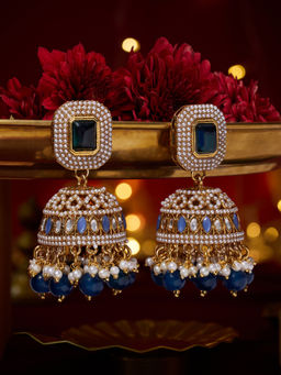 Zaveri Pearls - Blue Stones Beads Traditional Statement Jhumka Earrings