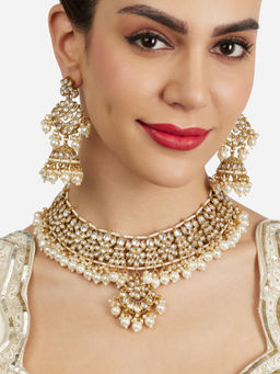 Zaveri Pearls - Gold Plated Kundan and Pearl Jewellery Set