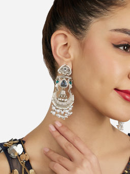 Zaveri Pearls - Blue Stones Antique Oxidised Pearls Jhumka Dangler Earrings-ZPFK21811