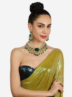 Zaveri Pearls - Green Stones Beads Meenakari Color Pop Necklace and Earring Set-ZPFK21815