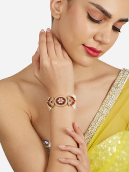 Zaveri Pearls - Red Stones Austrian Diamonds Multistrand Beaded Bracelet-ZPFK21820