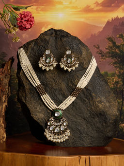 Zaveri Pearls - Green Meenakari Stones Antique Plating Necklace and Earring Set-ZPFK21831